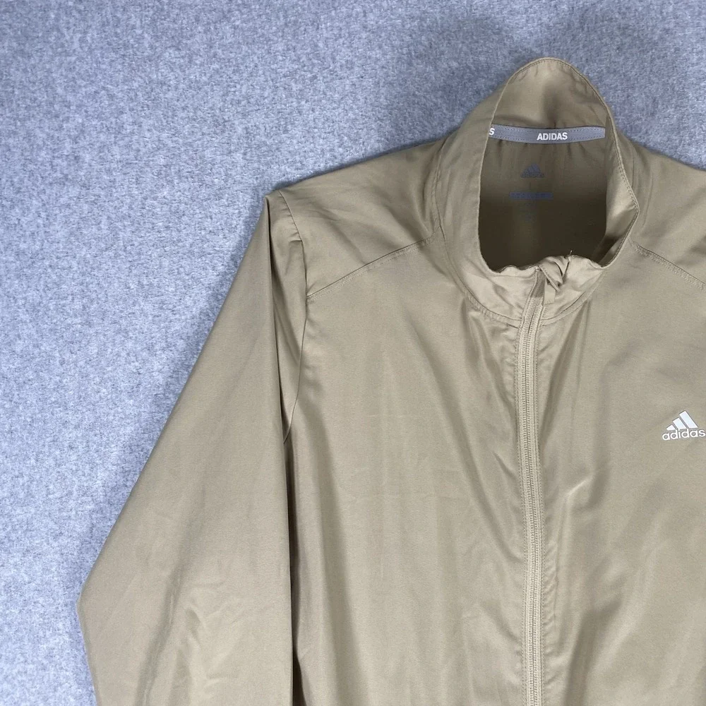 Adidas Golf Jacket Mens Large Tan Khaki Full Zip Windbreaker Lightweight Sport